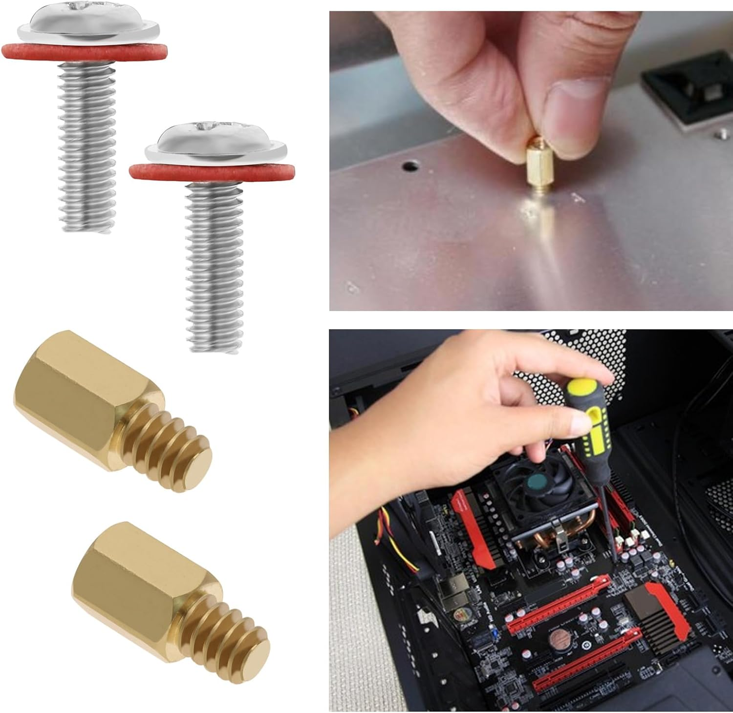 Emagtech 60PCS 6-32 M3 Brass Motherboard Standoffs Screws Washers Kit for Computer Case Replacement PC Motherboard Riser Repair Screws Spacers image number 4
