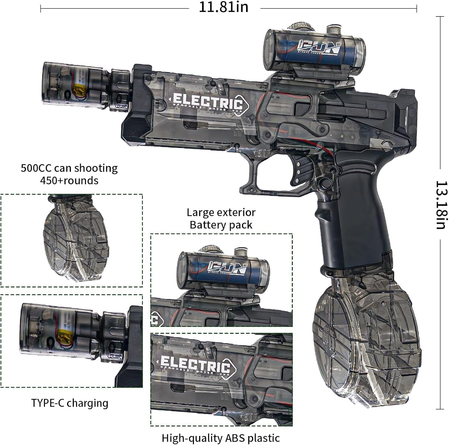 Electric Water Gun for Kids Ages 8-12-Automatic Water Gun-Super Soaker,Long Range 28-32 Ft,Beach Toys for Summer Outdoor Fun,Perfect Pool and Water Guns Play (Black) image number 1