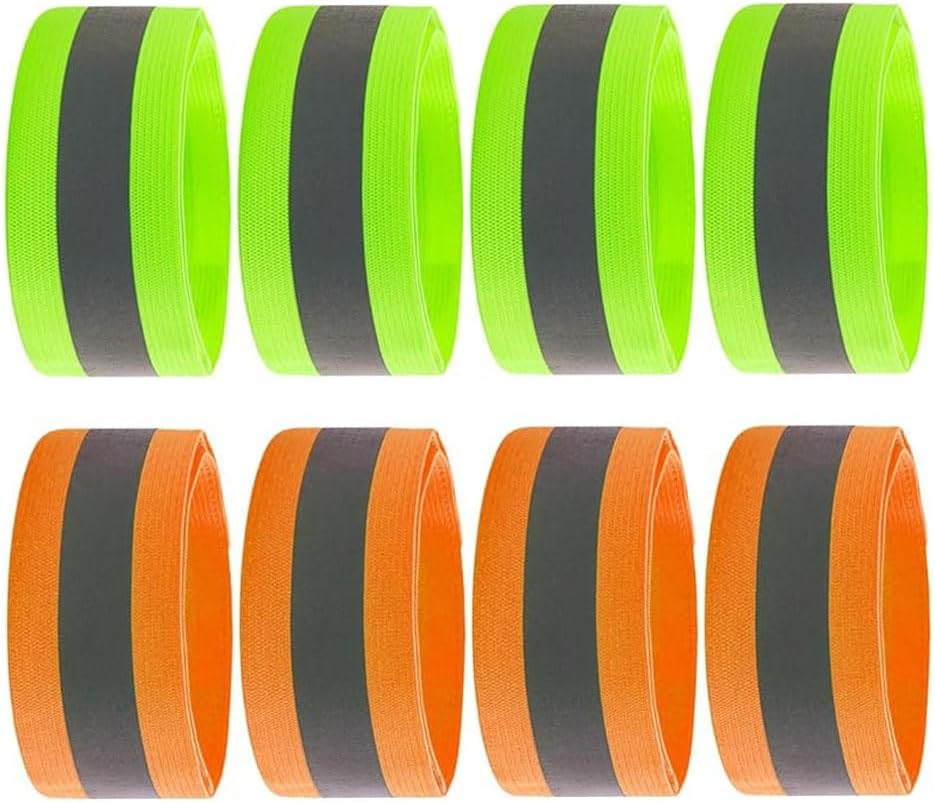 8 Pcs Reflective Running Gear, Runners Reflective Wristbands for Running, Cycling, Walking High Visibility Safety Reflector Straps (Green & Orange) image number 3