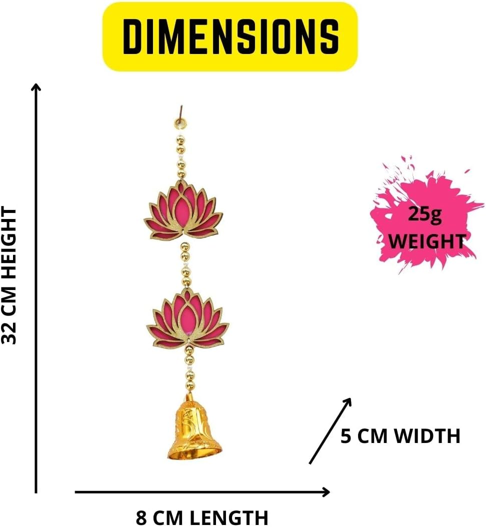 Craftvatika Lotus Floral Decoration with Bell Wall Hanging Strings for Home Decoration, Diwali, Wedding, All Festival Decoration, Decorative Item for Wall/Door/Window Hanging (Set of 8) image number 4