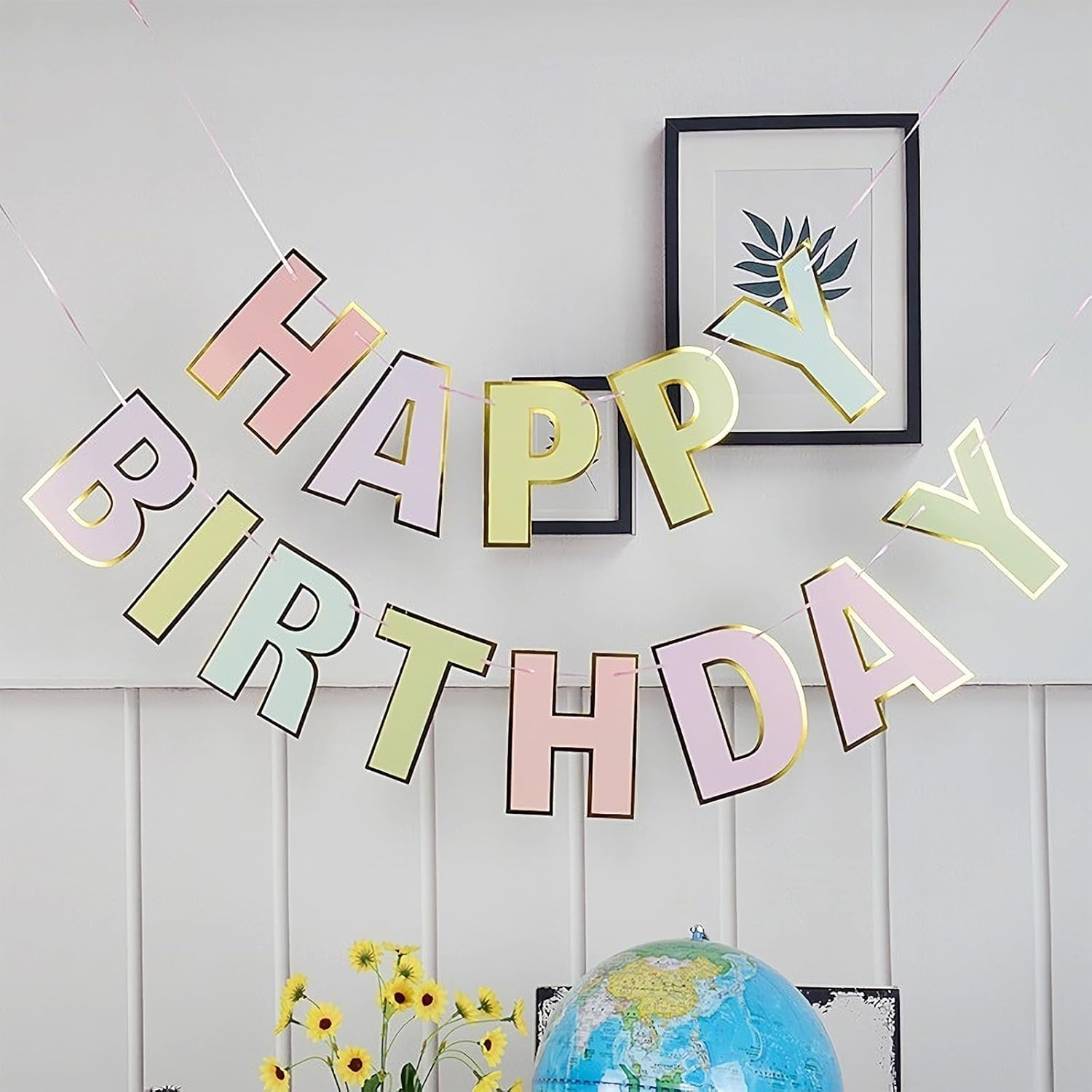 Macaron Happy Birthday Banner - Pre-Strung, 9 Ft | Birthday Decor, Backdrop | Banner for Women, Kids image number 5