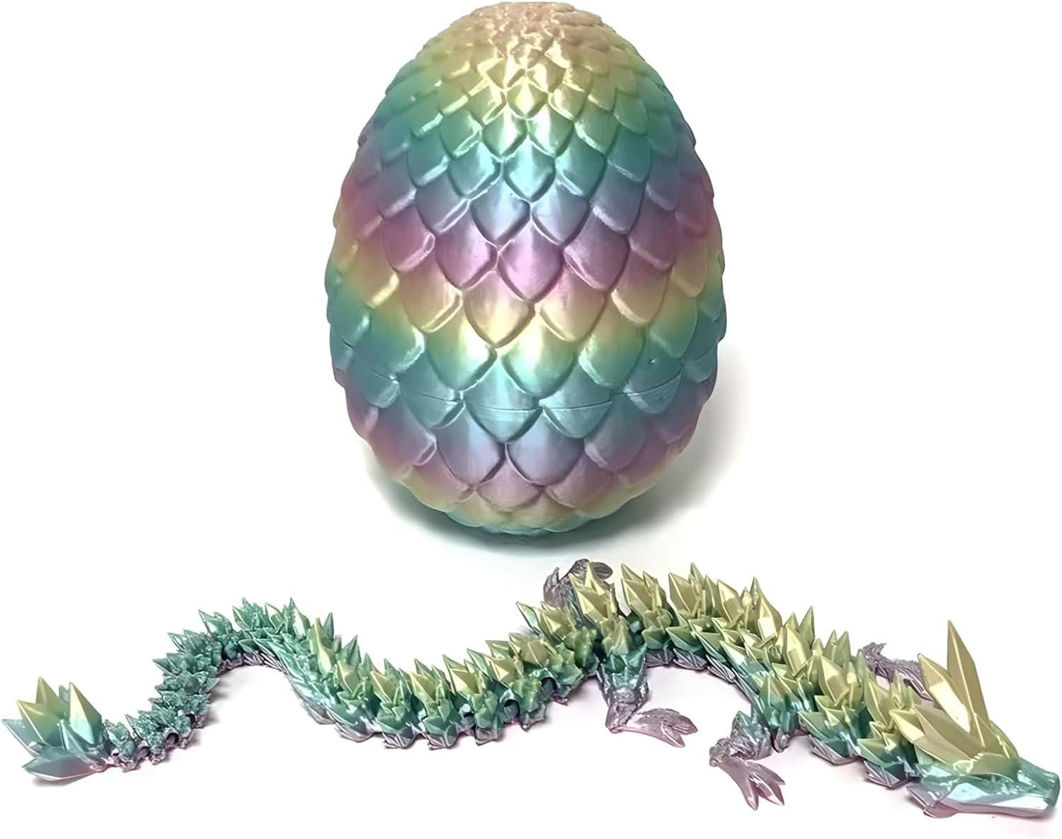3D Printed Crystal Dragon Fidget Toy for Adults - Articulated Posable Surprise in Egg - Gifts for Home Office Desk Decor (Colorful) - Gold image number 2