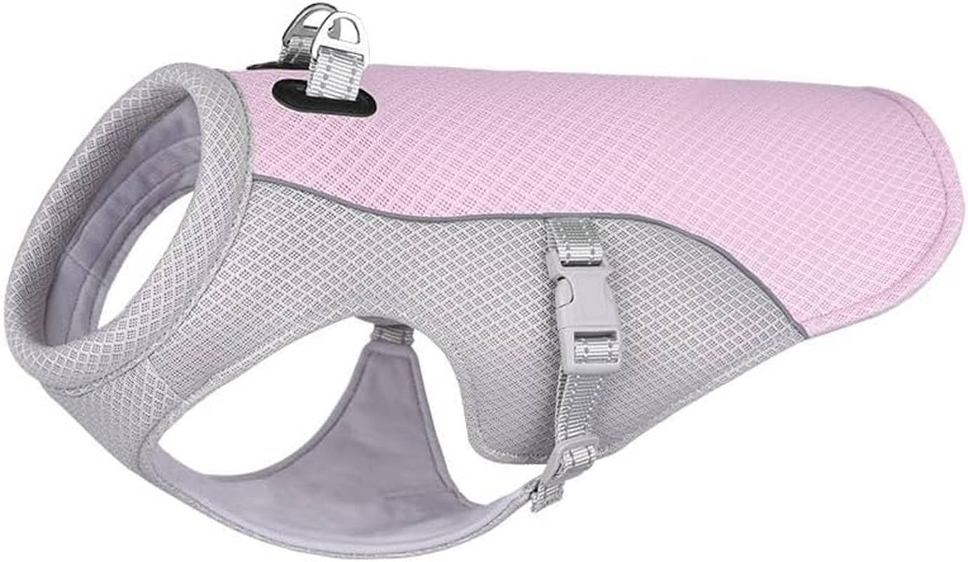 Dog Cooling Vest Harness for Medium Large Dog, Outdoor Walking Dog Cooler Jacket Sun Protection Breathable, Adjustable Reflective Summer Dog Clothes Apparel Shirt Lightweight (Pink, S)