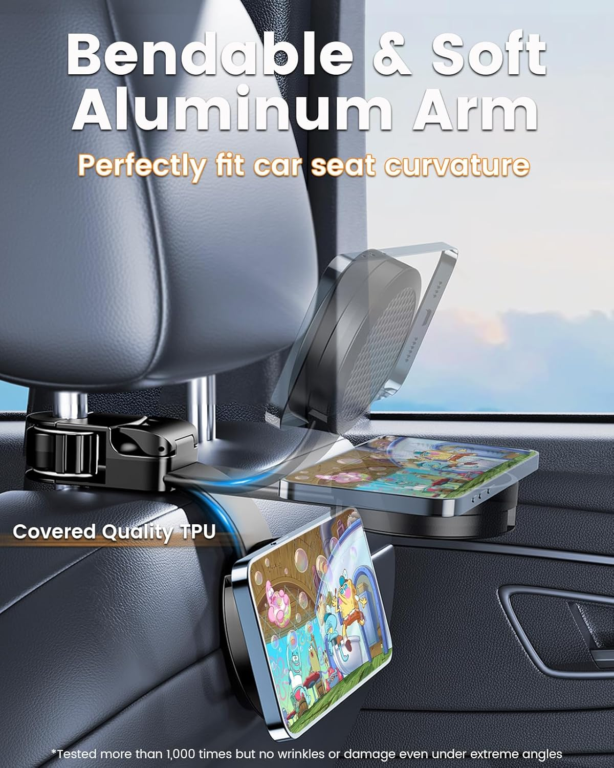 2 in 1 Car Headrest Phone Holder & Hidden Hook, [Strong Magnetic & Soft Aluminum Arm] Car Seat Phone Holder for Iphone, 3 Orgnaizer Car Headrest Hook for Purse Bag Key Umbralle Headphones image number 4