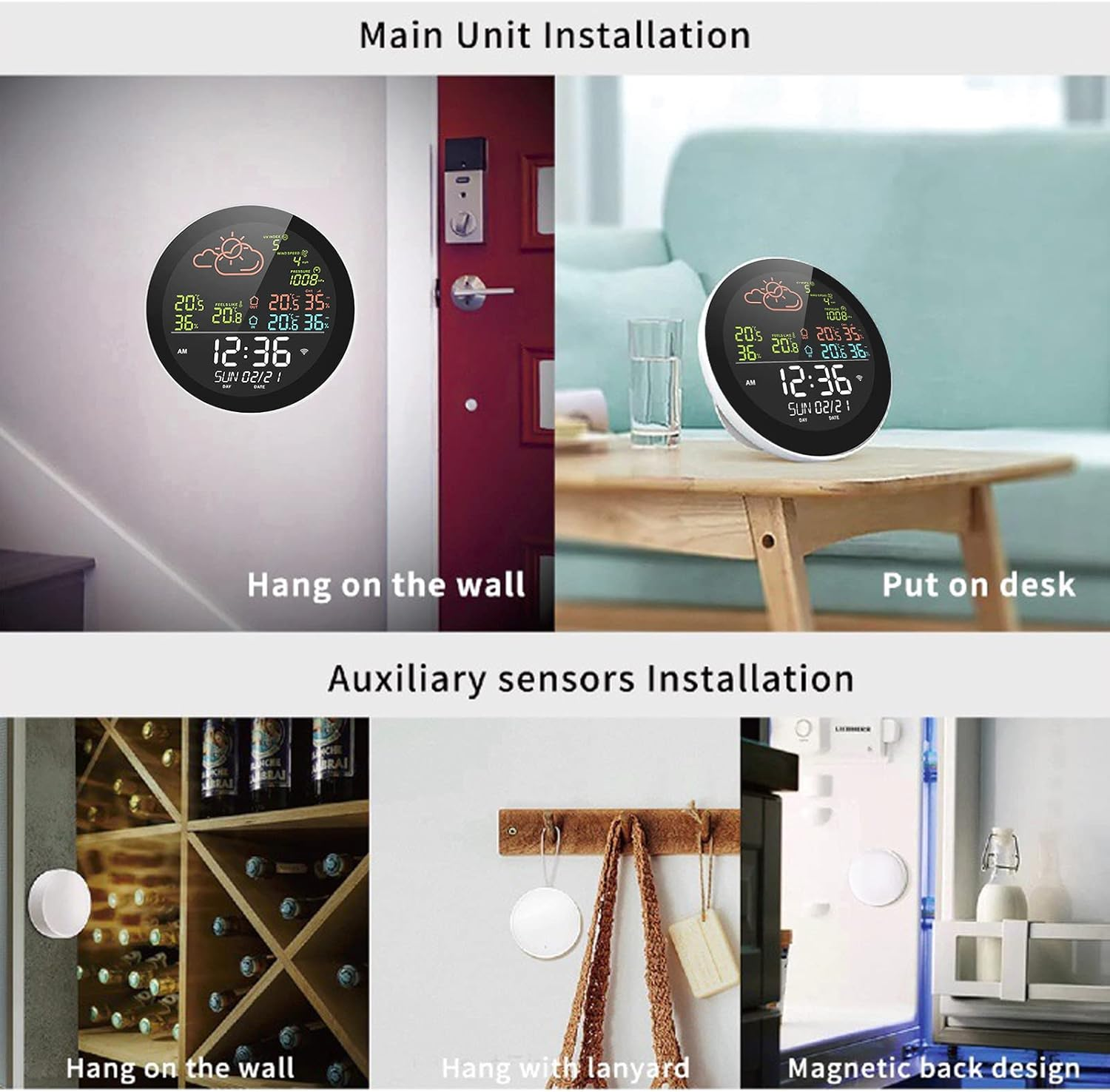 RAYWE Tuya Wifi Smart Weather Station with Clock Indoor and Outdoor Temperature&Humidity Meter Multifunctional Large Color Screen Weather Clock Temp.&Humidity Gauge with 1 Sensor image number 5