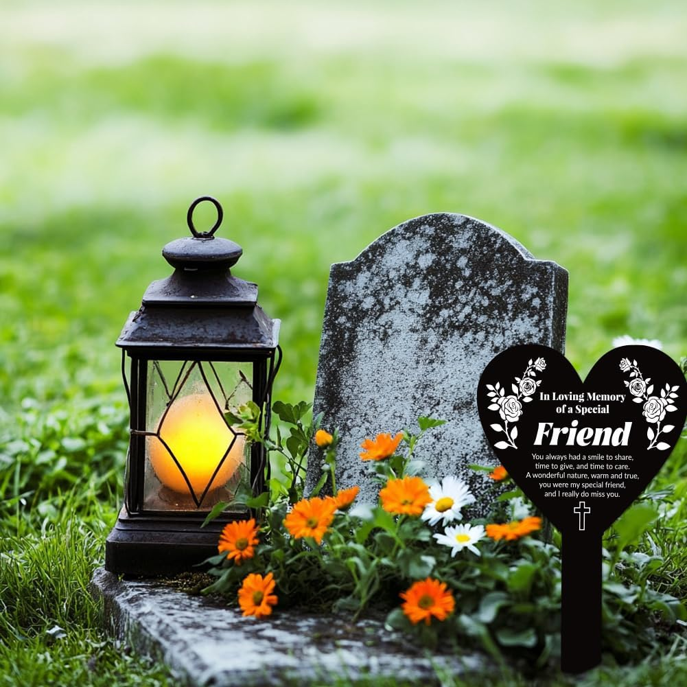 GLOBLELAND Heart-Shaped Flower Branch Garden Stake Memorial Plaque Memorial Stake for the Cemetery Acrylic Grave Stake Waterproof Condolences Garden Stake for the Yard Grave Cemetery image number 4