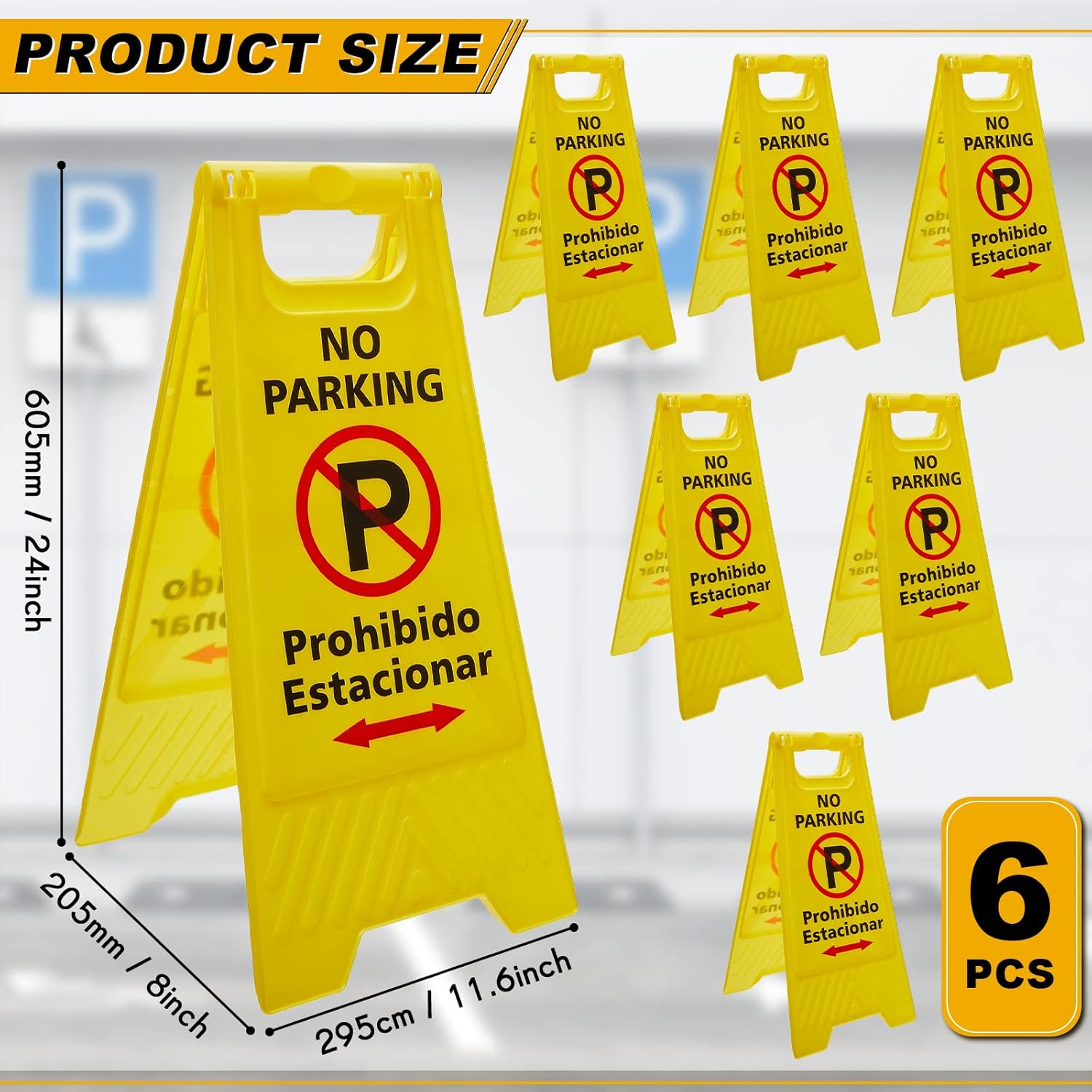 Pack of 6 Two Sided No Parking Signs Outdoor Folding Floor Sign for No Parking Plastic Self Standing No Parking Sign for Restaurants Business Lots image number 2