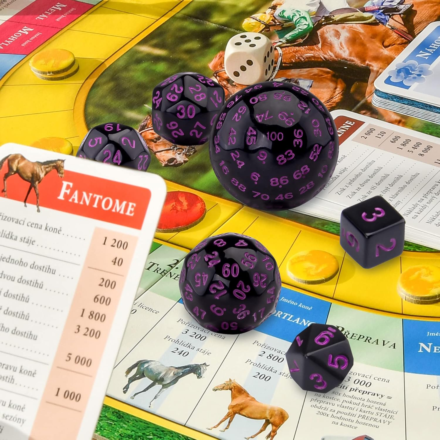 AUSTOR 15 Pieces Complete Polyhedral Dice Set D3-D100 Game Dice Set with a Leather Drawstring Storage Bag for Role Playing Table Games(Black & Purple) - Black  Blue image number 3