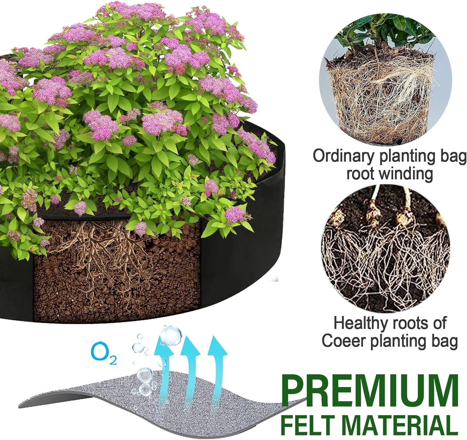 Fabric Raised Garden Bed, 2-Pack 50 Gallon Large Grow Bags, Durable Breathe Garden Raised Planting Bed with Handles, round Planter Bags Container for Growing Vegetables Outdoor