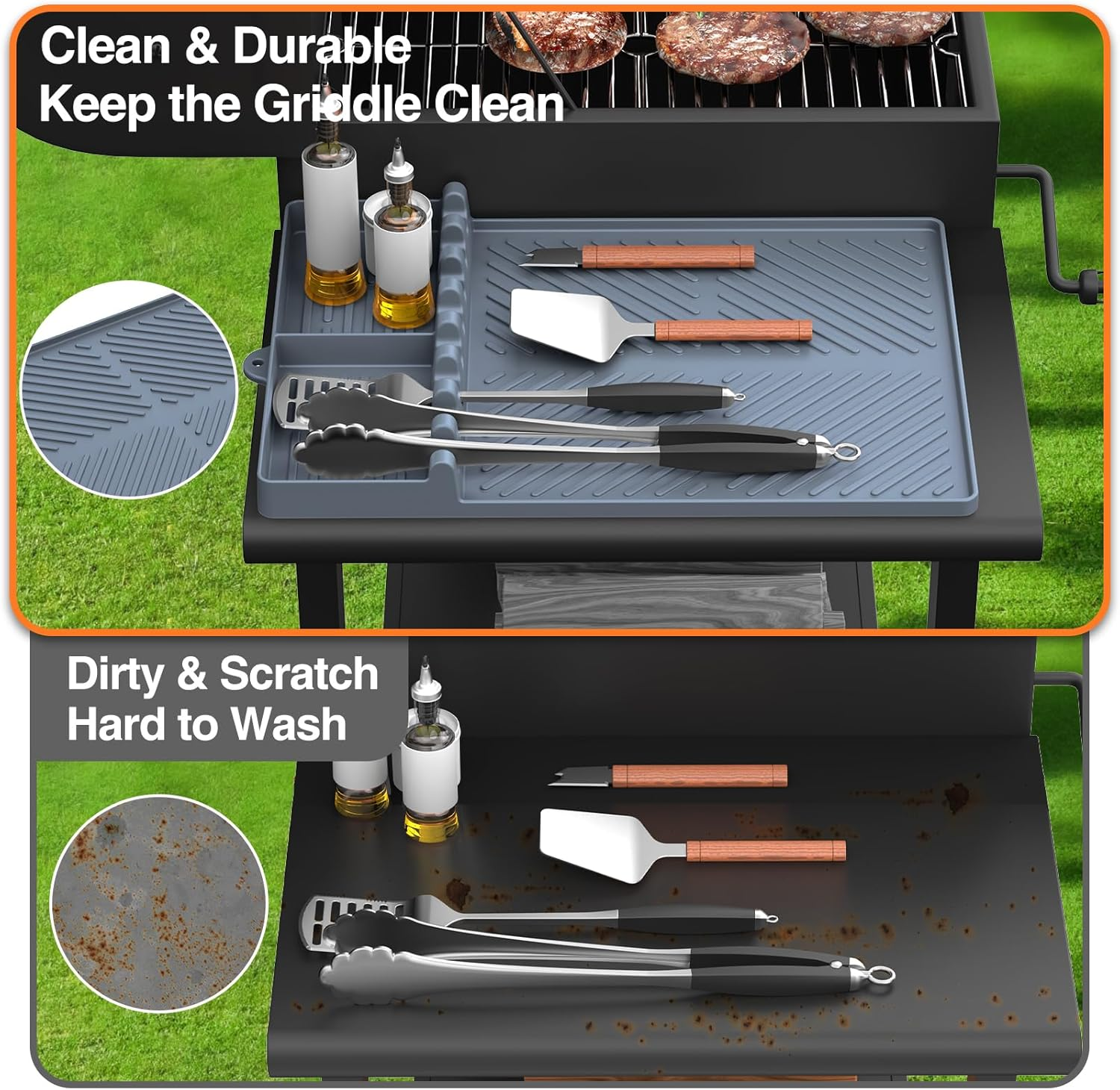 Silicone Griddle Tools Mat for Blackstone, Griddle Accessories Side Shelf Mat Grill Pad with Drip Pad (Grey)