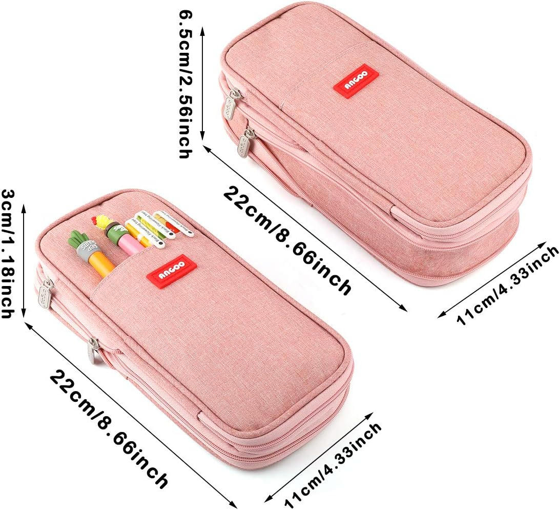 Isuperb Pencil Case Large Capacity Student Canvas Pencil Case Storage Bag Double Zipper Pencil Box for School, Pink1, Modern image number 5