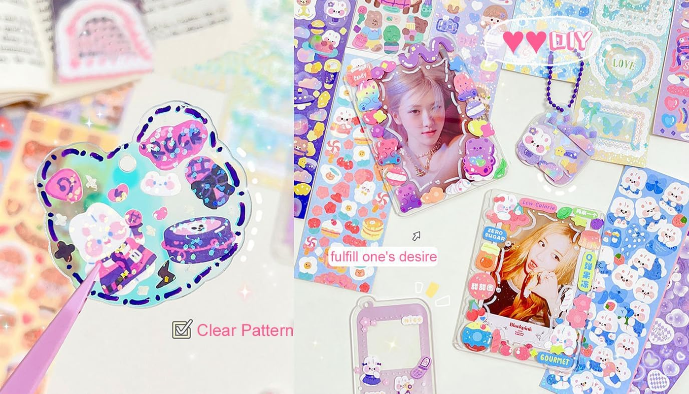 100 Sheets Deco Stickers, Photocard Ribbon Butterfly Heart Alphabet Cute Stickers for Journaling Anniversary Family Photo Album Arts Crafts Scrapbooking image number 3