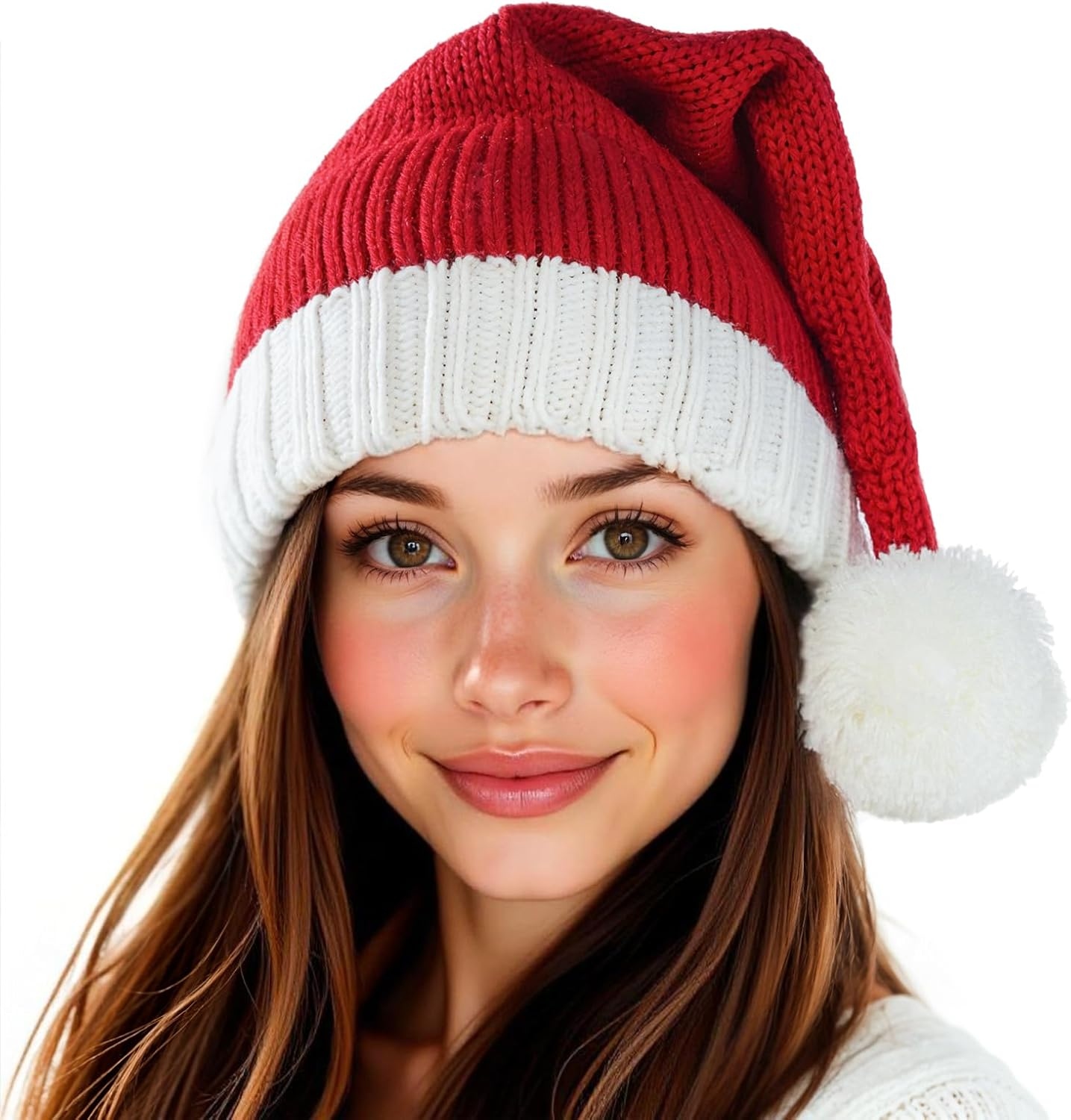 Santa Hat Christmas Hat Xmas Adult Women Men Beanie Knit Santa Hat Knitted Santa Hat Soft Warm Long for Christmas New Year Festive Holiday Party Winter Red image number 1
