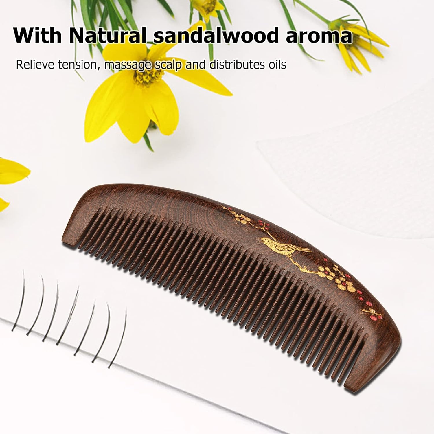 Wooden Hair Comb Fine Tooth Wood Comb for Women No Static Natural Detangling Lwood Comb image number 1