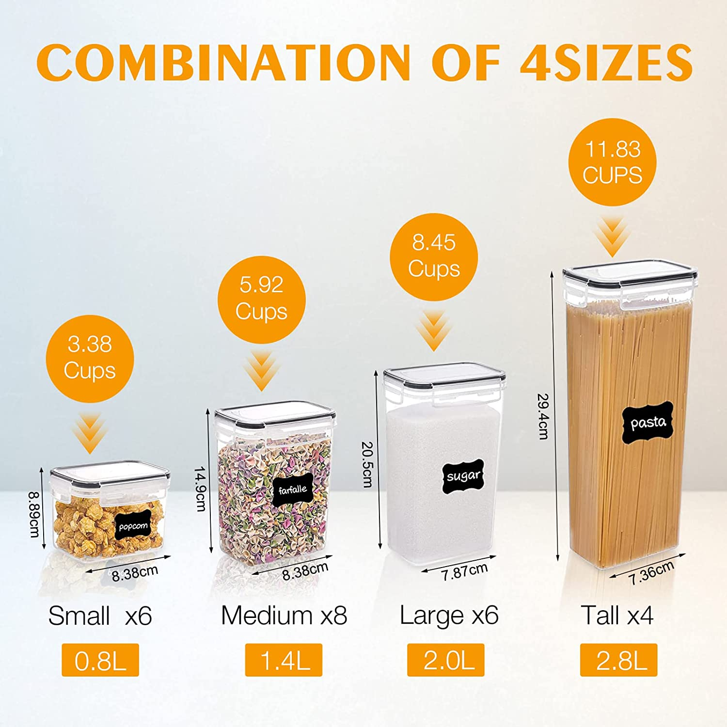 24PC Food Storage Containers Robasiom Airtight Food Containers Set for Kitchen Organization,Plastic BPA Free Pantry Storage Organiser with Lids,Labels,Marker,Spoon image number 2