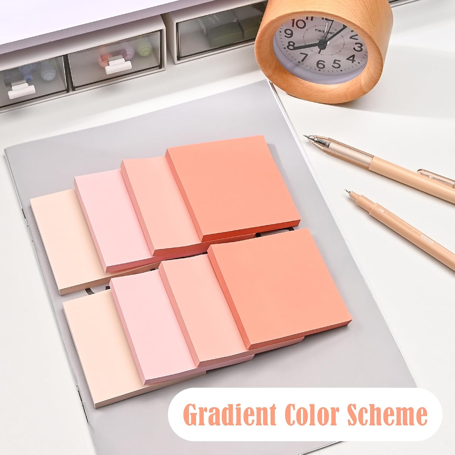 BAYTORY 640 Sheets Colored Sticky Notes, Gradient Memo Pads, Aesthetic Self-Stick Note, Self-Adhesive Sticky Note Easy to Post for Home Office School Supplies (Pink) - Blue image number 2