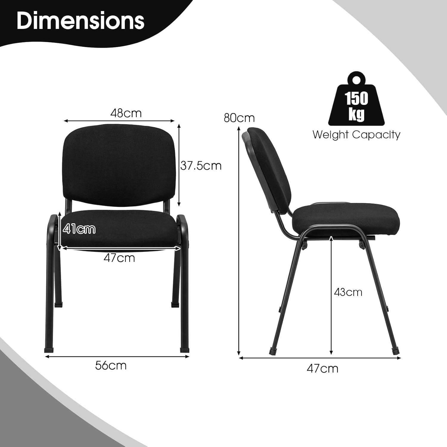 Costway Set of 5 Conference Room Chairs, Stackable Guest Chairs with Upholstered Back & Seat, Ergonomic Office Reception Chairs for Waiting Room, Meeting Room, Reception, Black image number 5