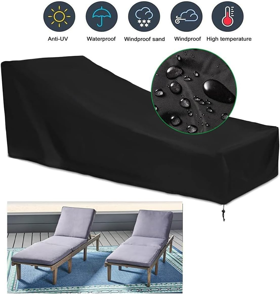 Sagasave Sun Lounger Cover - Waterproof, Heavy Duty, Windproof, Anti-Uv - Oxford Fabric Garden Furniture Cover (210X75X40X80Cm) image number 3