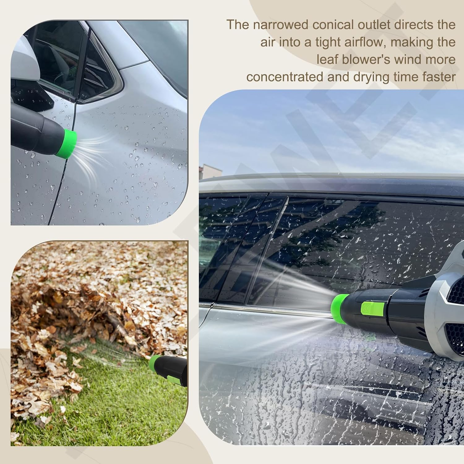 Car Drying Nozzle for EGO Power+ Leaf Blowers 530 575 580 615 650 765, Contain 1 Blower Wall Mount & 2 Mounts Battery Holders & Install Screw & Green Soft Silicone Band - 8 Inch image number 2