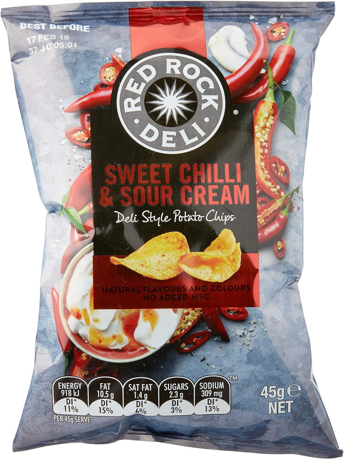 Red Rock Deli Sweet Chilli and Sour Cream Potato Chips 45 G (Pack of 18)