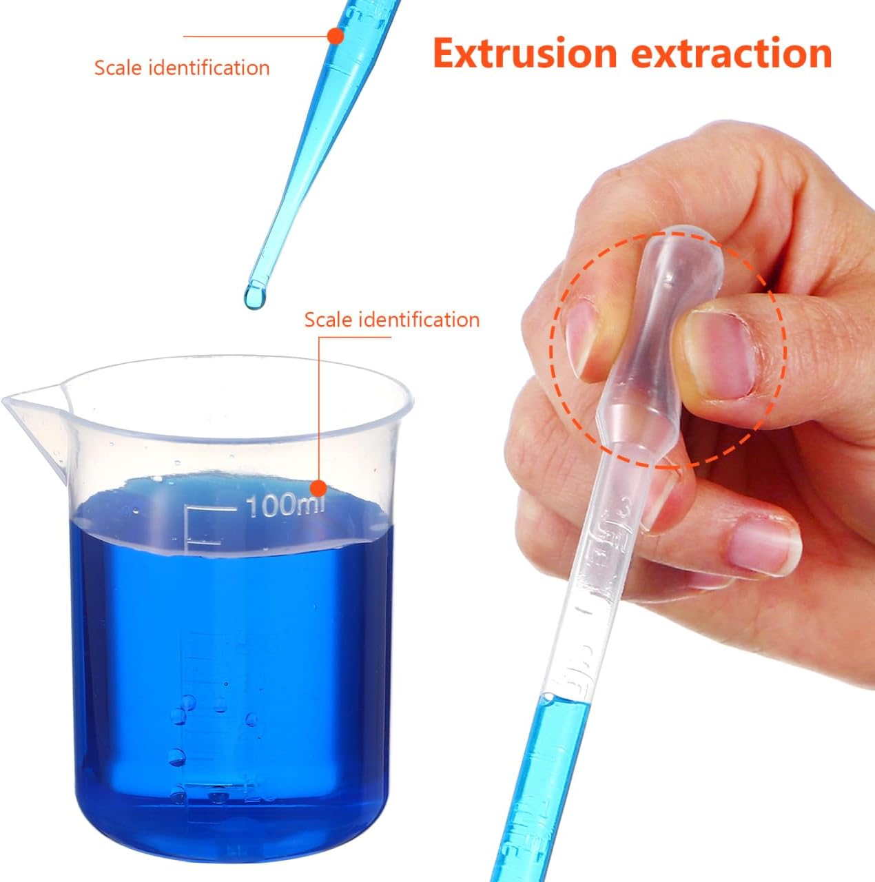 ULTECHNOVO Plastic Measuring Cylinder Beaker Set 5Ml Cylinder 100Ml Beaker 3Ml Pipette with Tube Brush 5Pcs Lab Science Kit for Laboratory Educational Experiments Kids Science image number 2