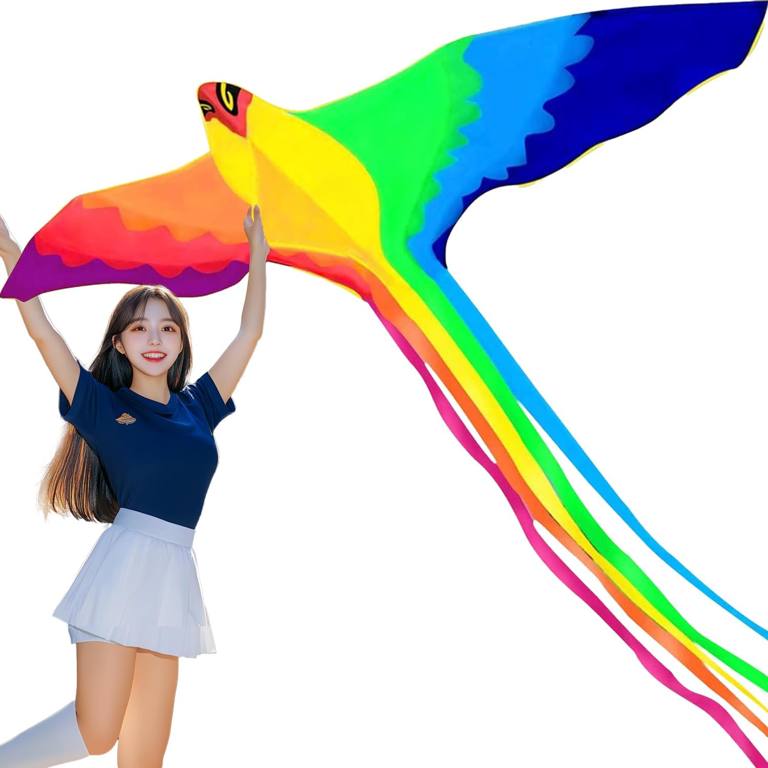 HENGDA Kite-Strong Phoenix for Kids & Adults, with Long Colorful Tail!Huge Beginner Colorful Rainbow Bird Phoenix Kites 74-Inch Come with String and Handle image number 4