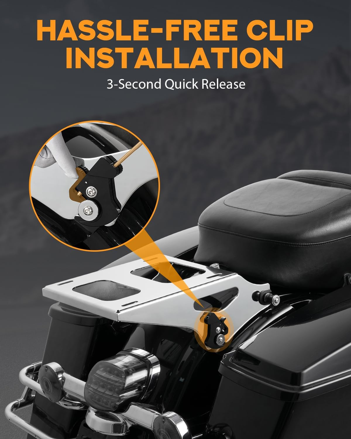 PBYMT Tour Pack Mount Thicker Tour Pack Bracket Detachable Two-Up Luggage Rack Fits for Harley Davidson Touring Street Glide Road King Electra Glide 2014-2025,Chrome image number 5