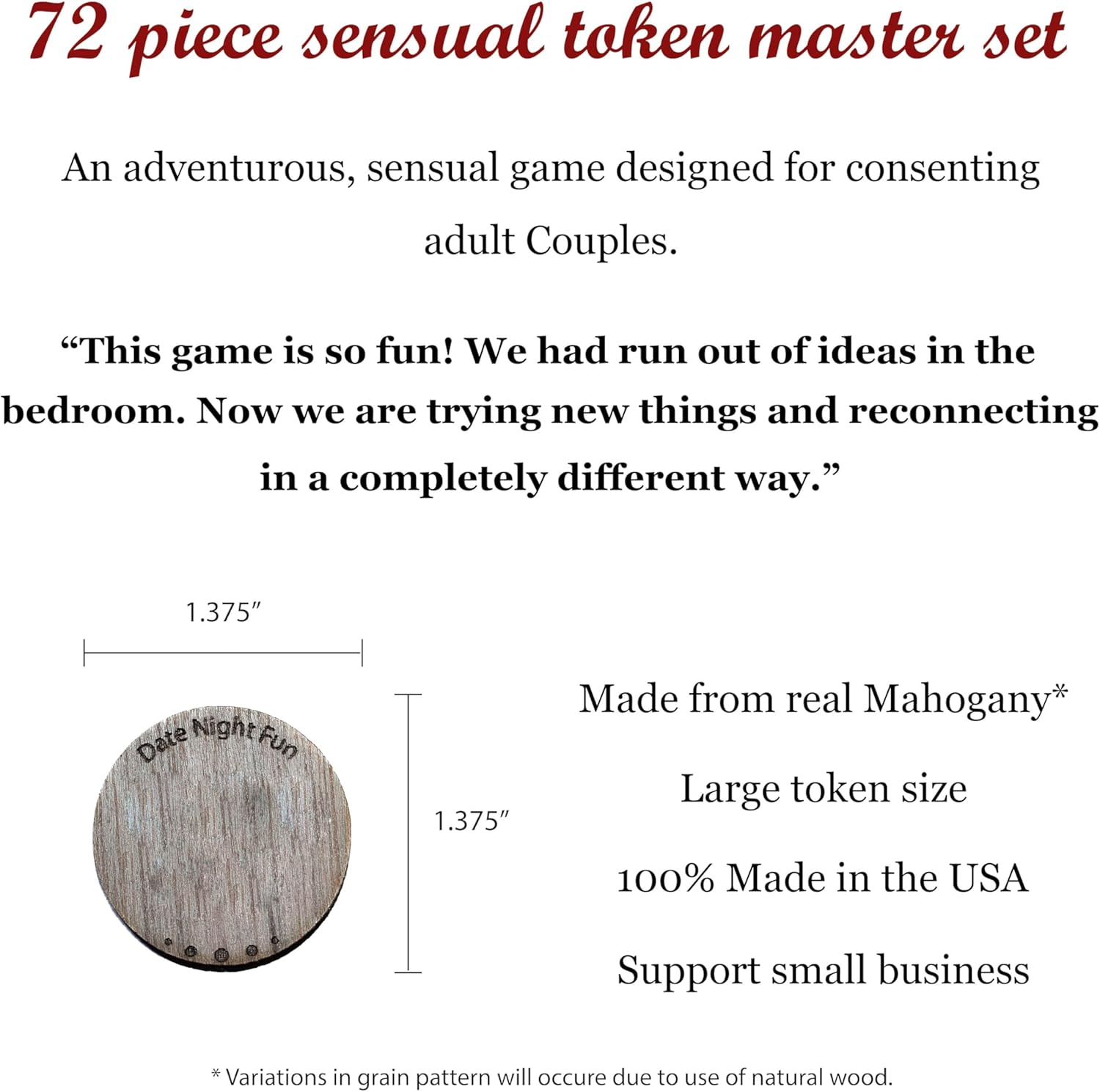 72Pc Date Night Activity Token Game, Funny Couples Date Night Fun Tokens, Romantic Fun Sex Token Gift Set image number 2