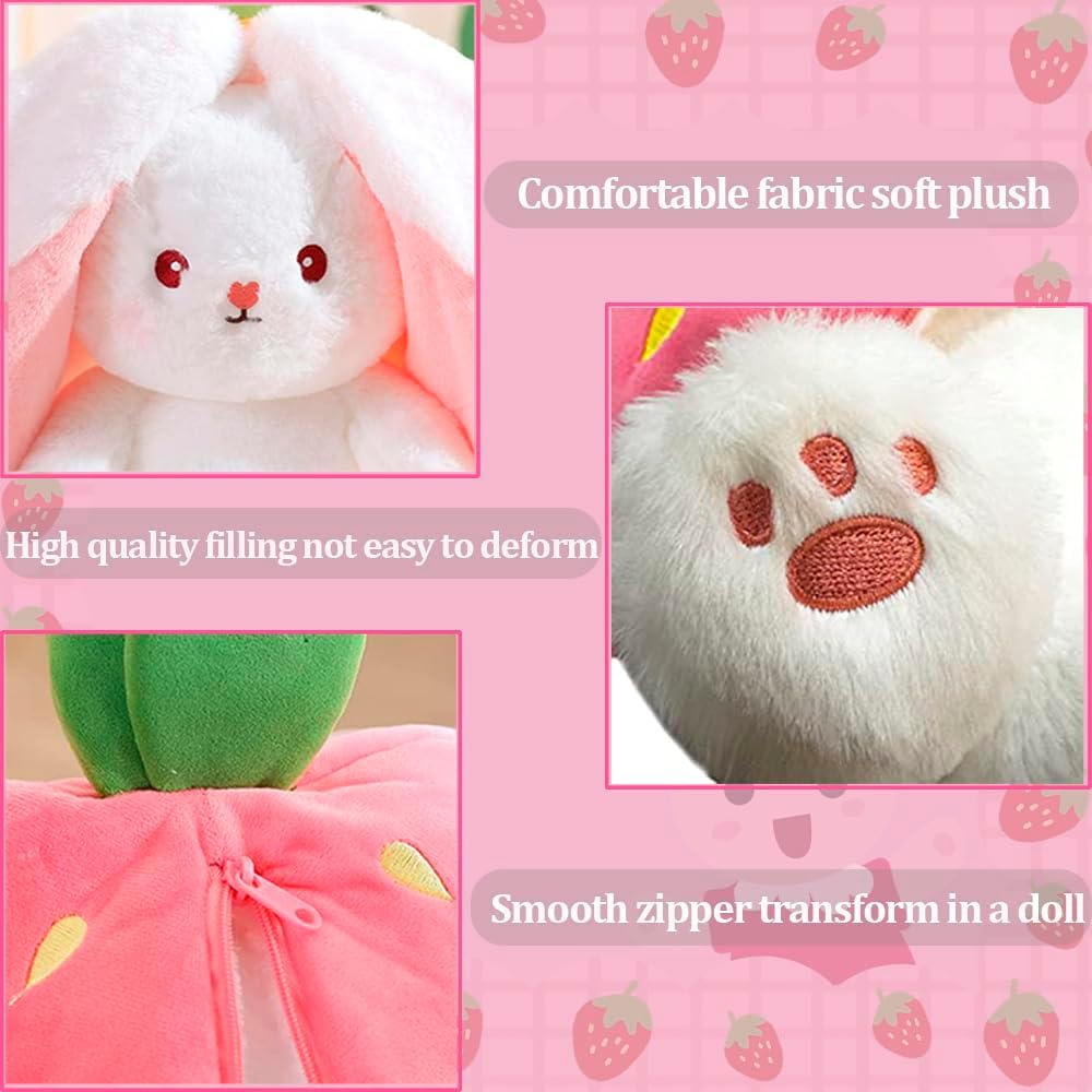 Bunny Stuffed Animal, Reversible Strawberry Rabbit Plush, Super Soft Strawberry Bunny Plush, Gifts for Boys and Girls, Children'S Room Decoration (Strawberry, 9.8 In) image number 6