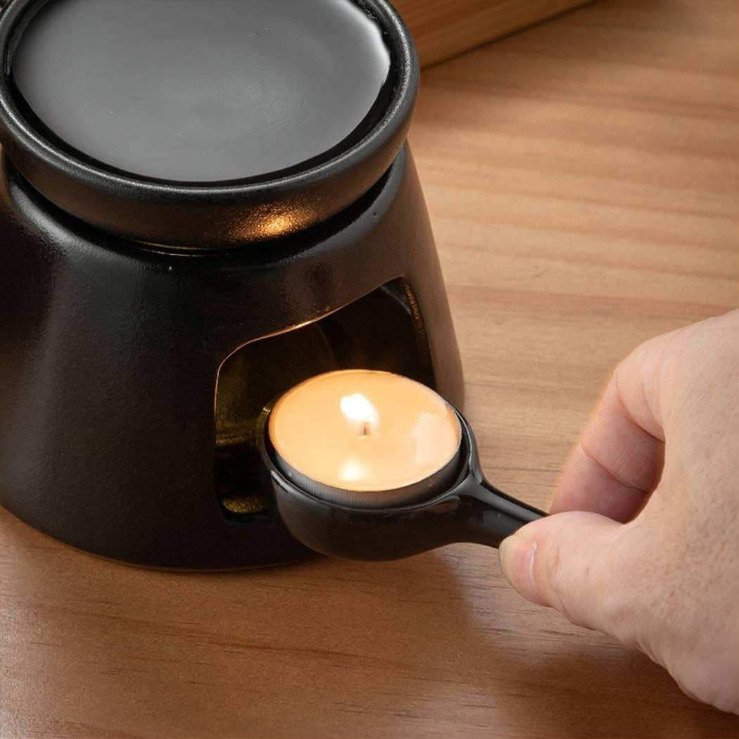 Hand Large Capacity Made Essential Oil Burner Wax Melt Burners, Aromatherapy Aroma Burner Ceramic Oil Diffuser Candle Tealight Holder Home Bedroom Decor Black image number 3