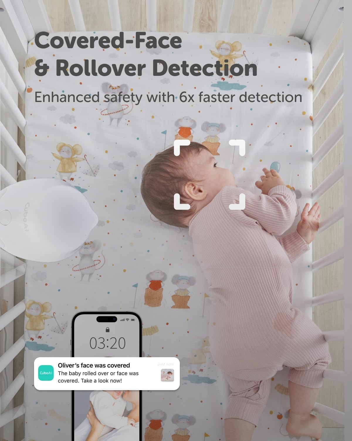 Cuboai New Model Smart Baby Monitor 3: Sleep Safety Alerts for Covered Face Rollover, True Cry Detection, 2.5K QHD Wifi Camera, Humidity Sensor, 2-Way Audio, App Control (Floor Stand Set) image number 5
