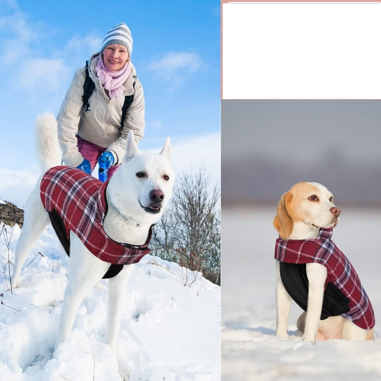 Dog Jackets for Winter Windproof Waterproof Reversible Dog Coat for Cold Weather Plaid Warm Dog Vest for Small Medium Large Dogs (Red Checkered, XL) image number 4