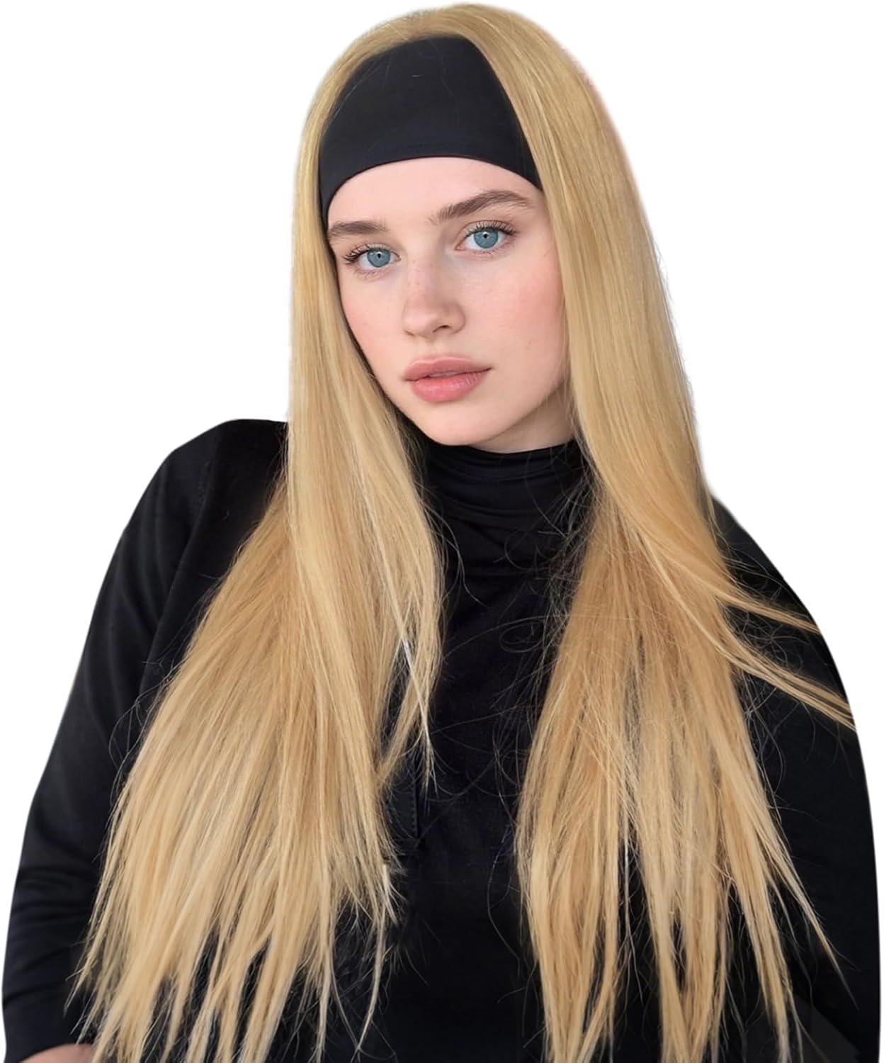 PHOCAS Deep Wave Headband Wig Ombre Blonde Headband Wig Long Curly Synthetic Headband Wig for Women Daily Use 23''/58Cm image number 3