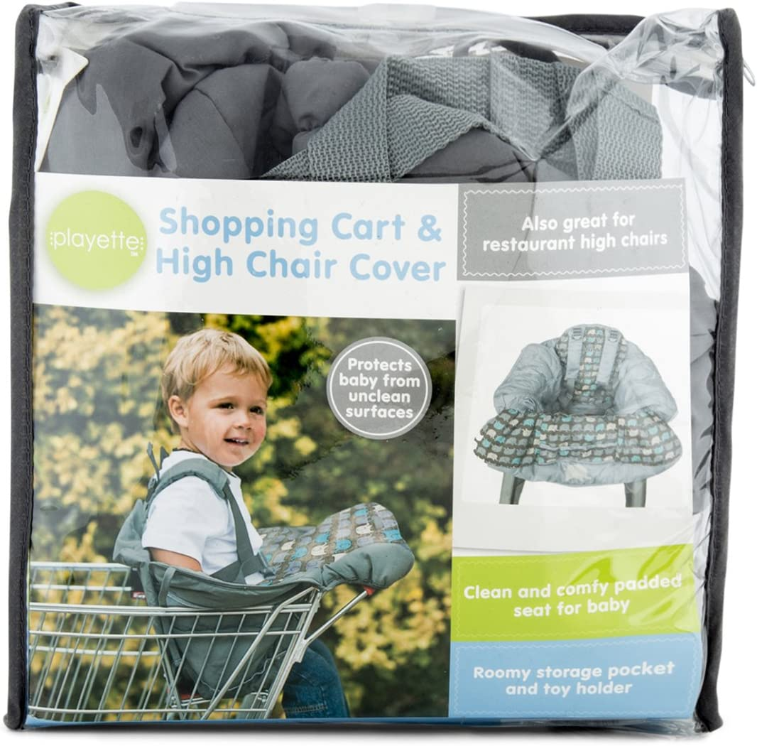 Playette Shopping Trolley and High Chair Cover &ndash; Elephant Print, Foldable with Toy Loops, Adjustable Straps, Multi-Use Baby Seat Cover image number 3