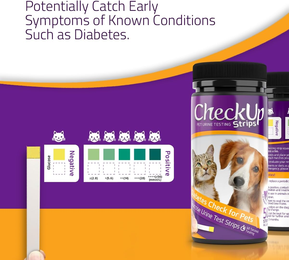 Checkup Glucose Urine Testing Strips for Cats and Dogs - Detection of Diabetes X 50 image number 4