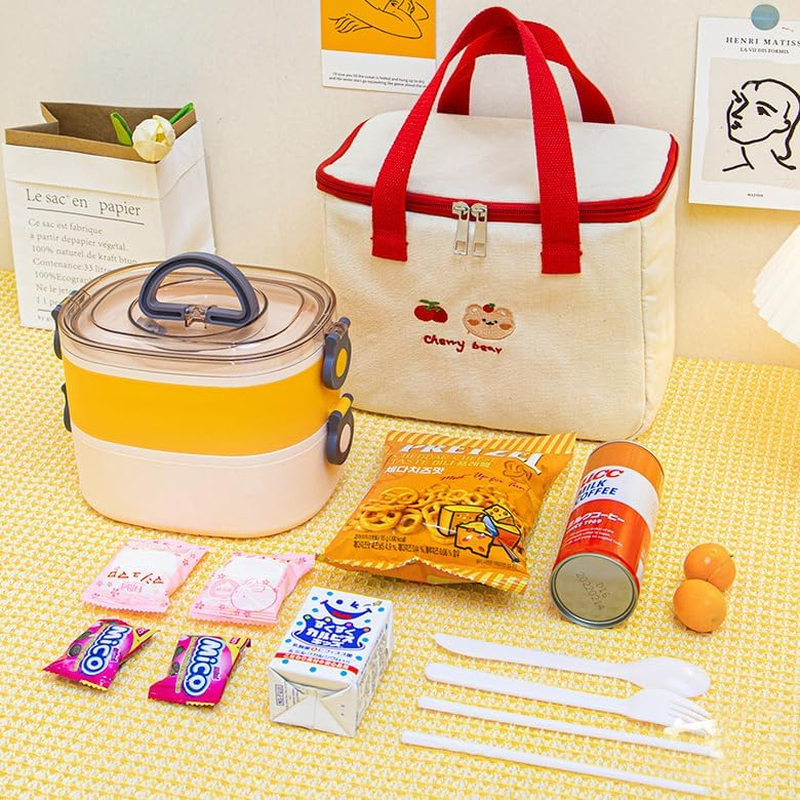 RICHTRUE Kawaii Lunch Bag for Girls Lunch Box Insulated Cute Lunch Bags for Women Insulated Lunch Box for Kids (Bear-Flip) image number 4