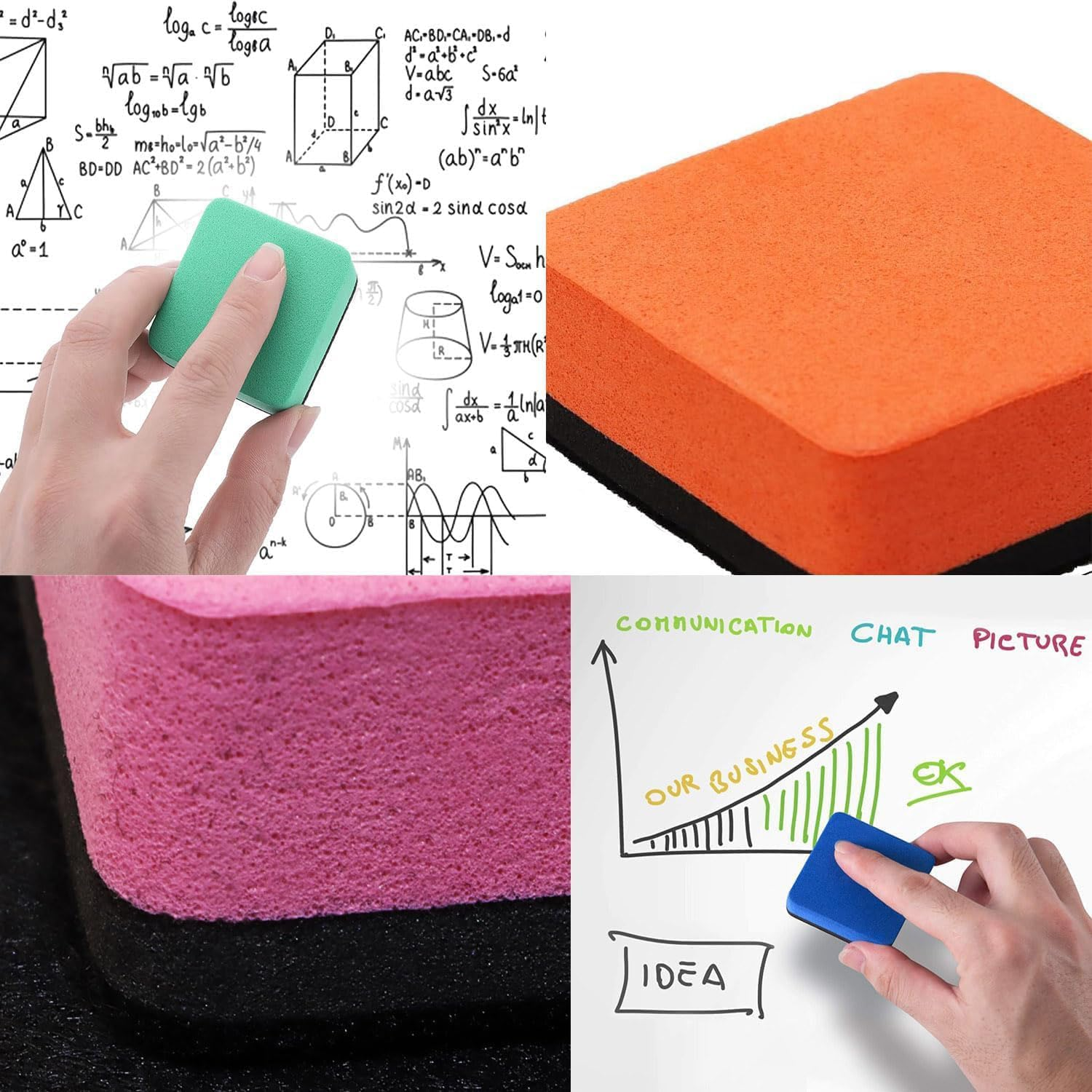 8 Pack Mini Dry Erase Erasers with 3 Pcs Magnetic Dry Erase Markers, Magnetic Whiteboard Dry Eraser Chalkboard Cleansers for Classroom, Home and Office (4-Color, 2 X 2 Inch) image number 3