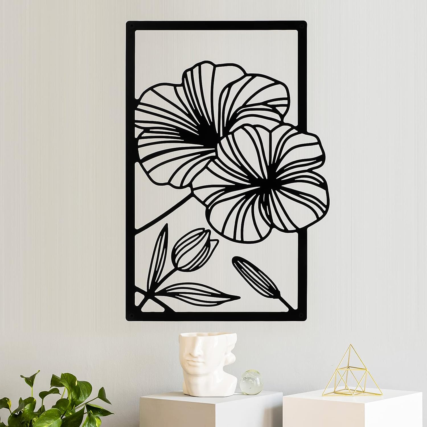 Cunno 4PCS Metal Line Art Wall Decor Living Room Metal Flower Minimalist Sculpture Modern Aesthetic Poppy Floral Minimalist Wall Hanging Bedroom Home Kitchen Bathroom 16.5X11.9'' (Black) DAY-234 image number 5
