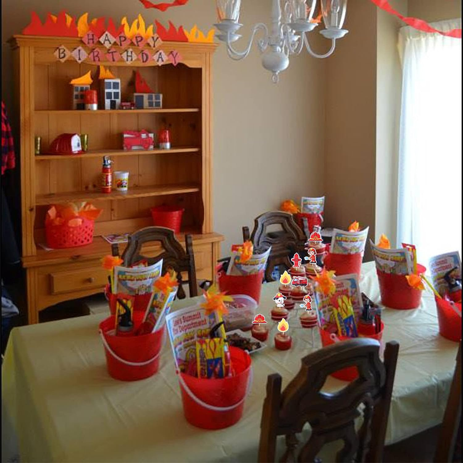 30 Pack Fire Truck Cupcake Toppers Fireman Cupcake Picks Fire Department Engine Rescue Theme Baby Shower Birthday Party Cake Decorations Supplies image number 6