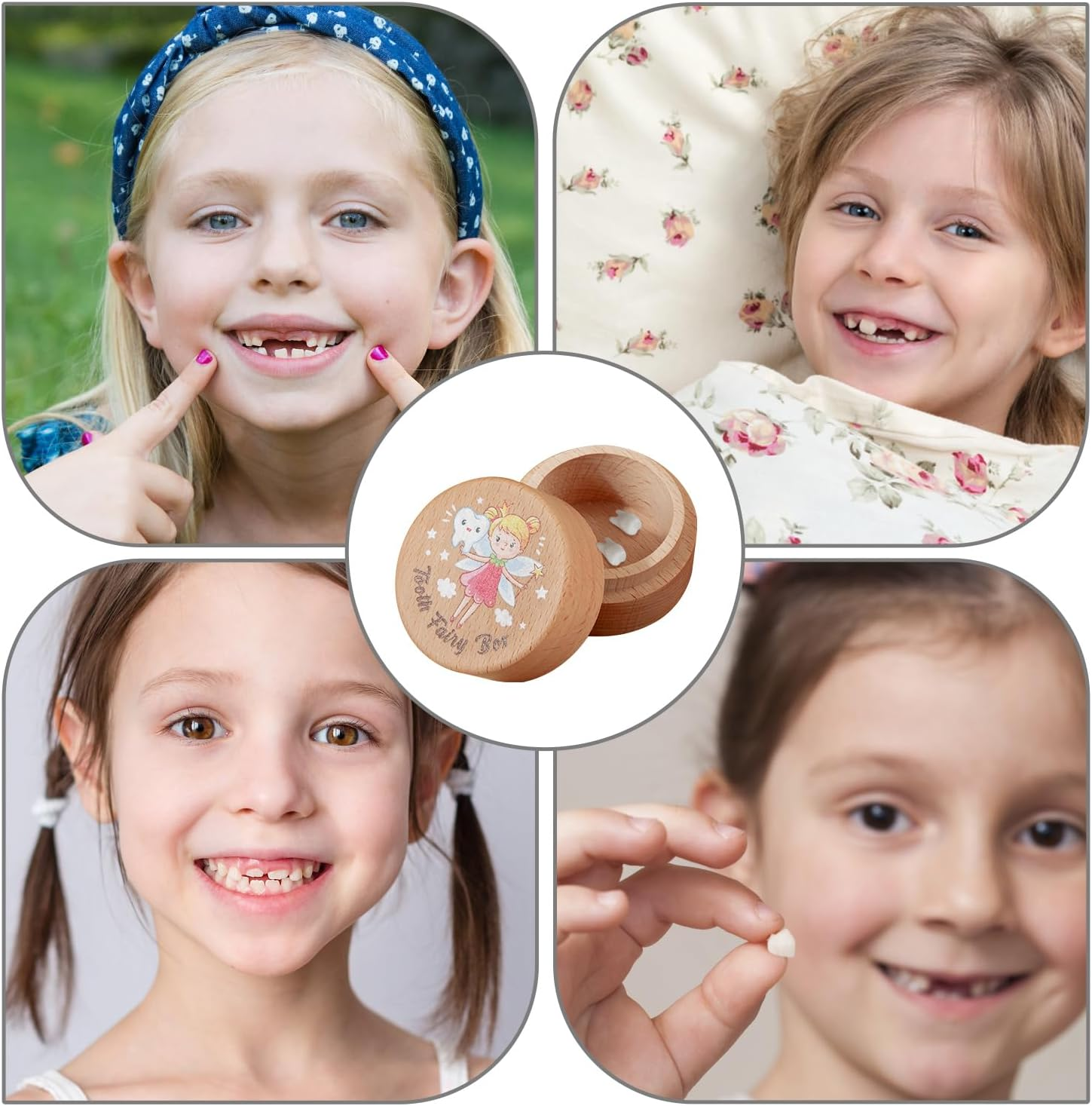 Tooth Fairy Box, Wooden Tooth Holder Tooth Cute Tooth Keepsake Box Tooth Storage Box Baby Tooth Saver Container Box for Kids Boys and Girls(Style 3)