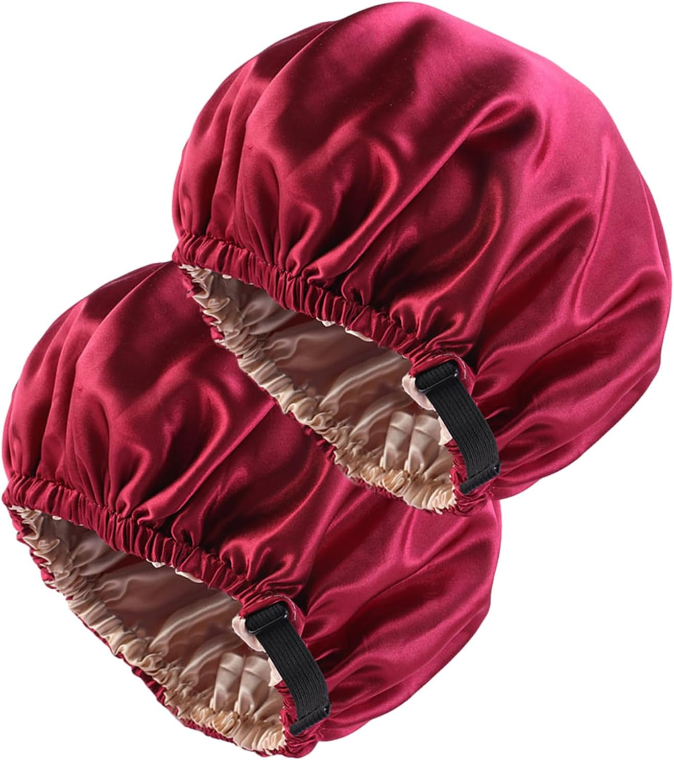 2PCS Silk Bonnet for Sleeping - Double Layer Satin Hair Wrap with Adjustable Elastic Band for Women (Dark Purple, One Size) - Dark Purple image number 2