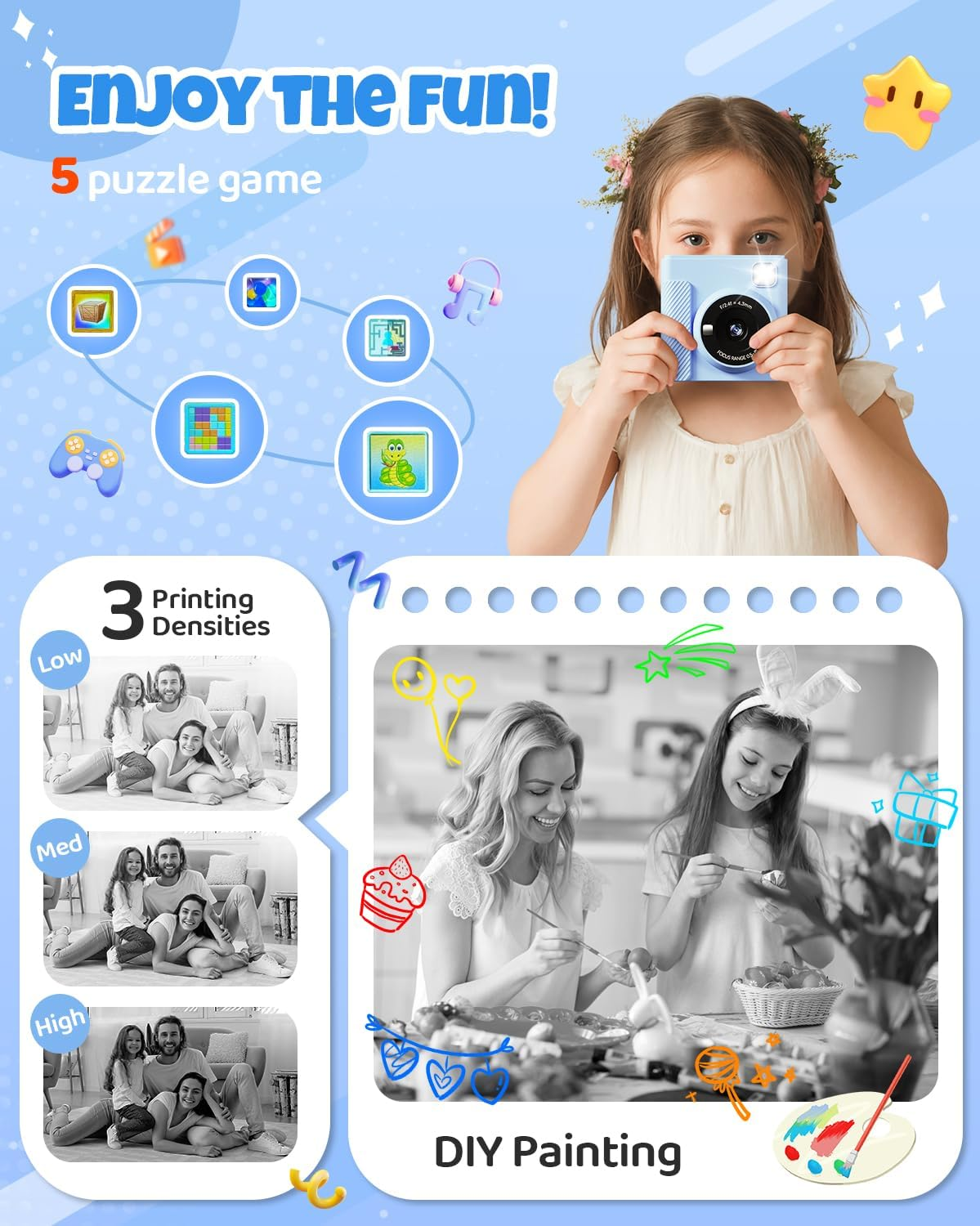 Kids Instant Print Camera, Christmas Birthday Gifts for Girls and Boys, 1080P HD Video Digital Kids Camera with Print Paper & 32G Card, Toddler Toy for 3-14 Years Old (Blue) image number 1