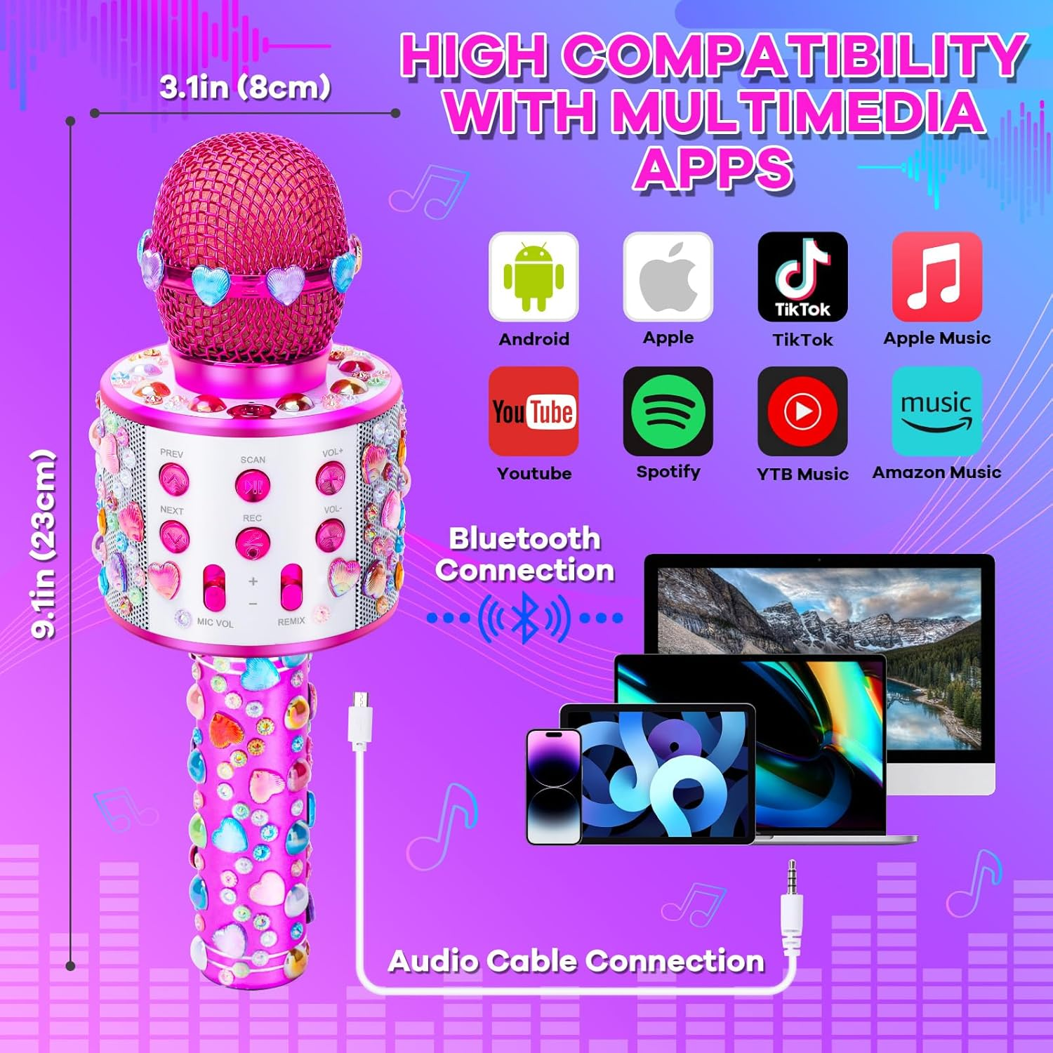 Girls Toys for 5-12 Year Old Girl Kids, Craft Kits for Kids Microphone Toys for 6-12 Year Old Toddler Boy Bluetooth Singing Microphone Birthday Present Age 6 7 8 9 10 Children Karaoke Pink MIC image number 1
