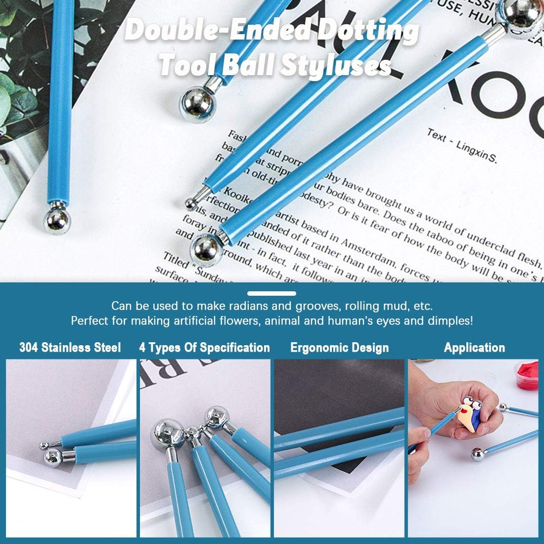 Keadic 24Pcs Polymer Modeling Clay Sculpting Tools Set, Dual-Ended Ball Stylus Dotting Tools, Silicone Clay Sculpting Tools for Cake Fondant Decoration and Nail Art, Pottery Clay Craft image number 1