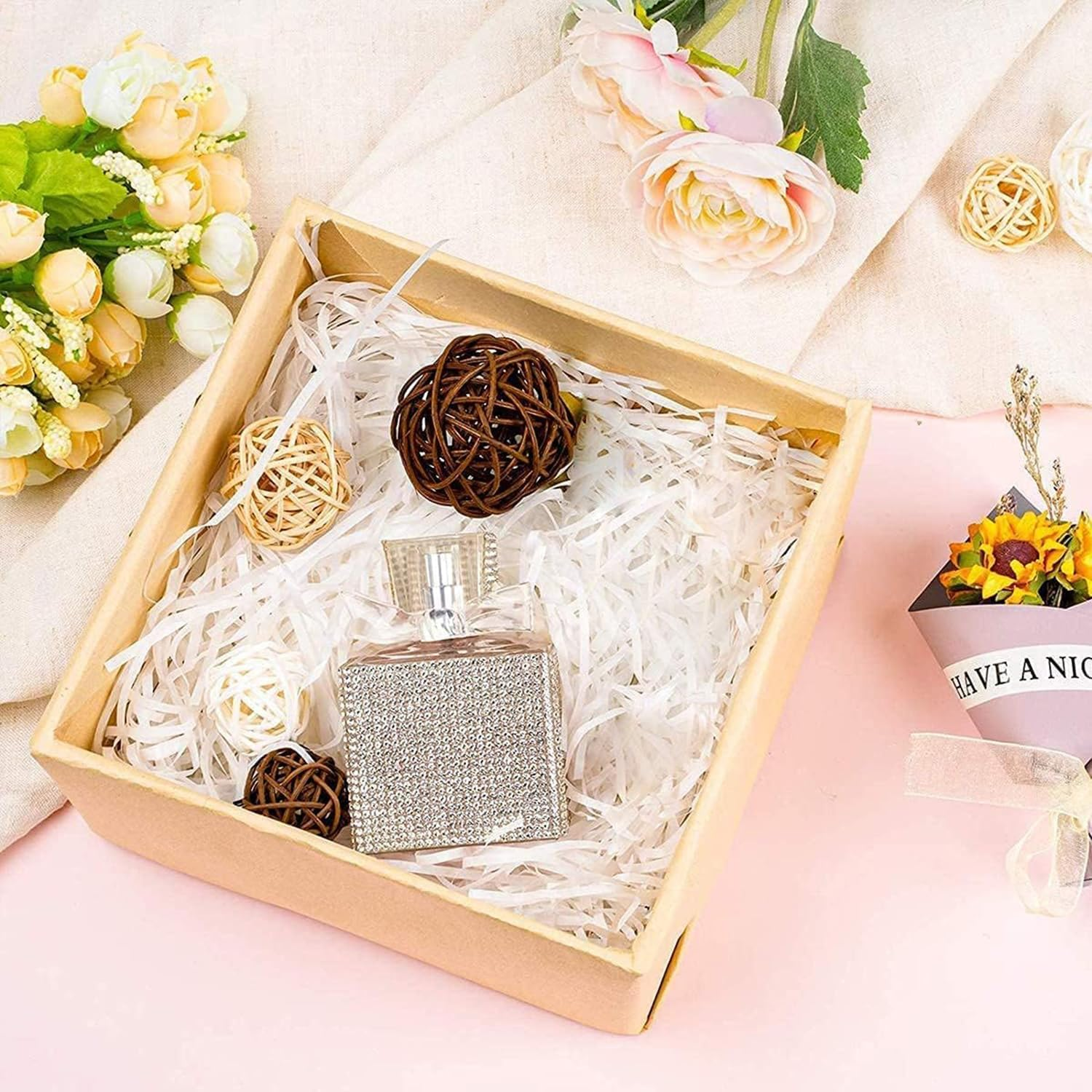 200G Crinkle Cut Paper Shred Filler for Gift Wrapping & Basket Filling, Shredded Paper for Gift Box, Crinkle Paper for Packaging (White) image number 3