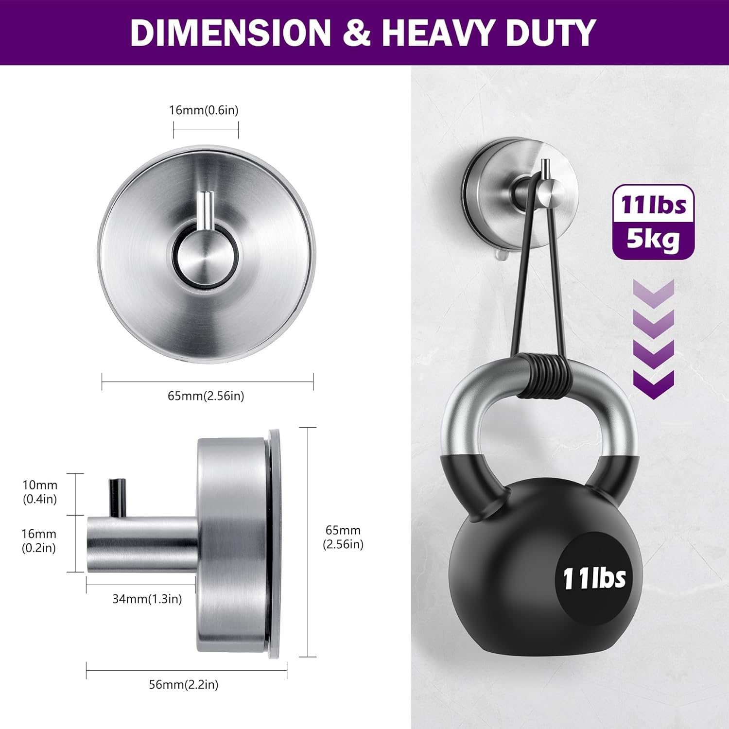 JOMOLA Suction Shower Hooks, No-Drill Bath & Spa Accessory, Brushed Steel Waterproof Wall Mount for Towels, Robes - Rustproof Strong Hold for Caravan, Gym, Home (2-Pack) - Black-4 Pack image number 2