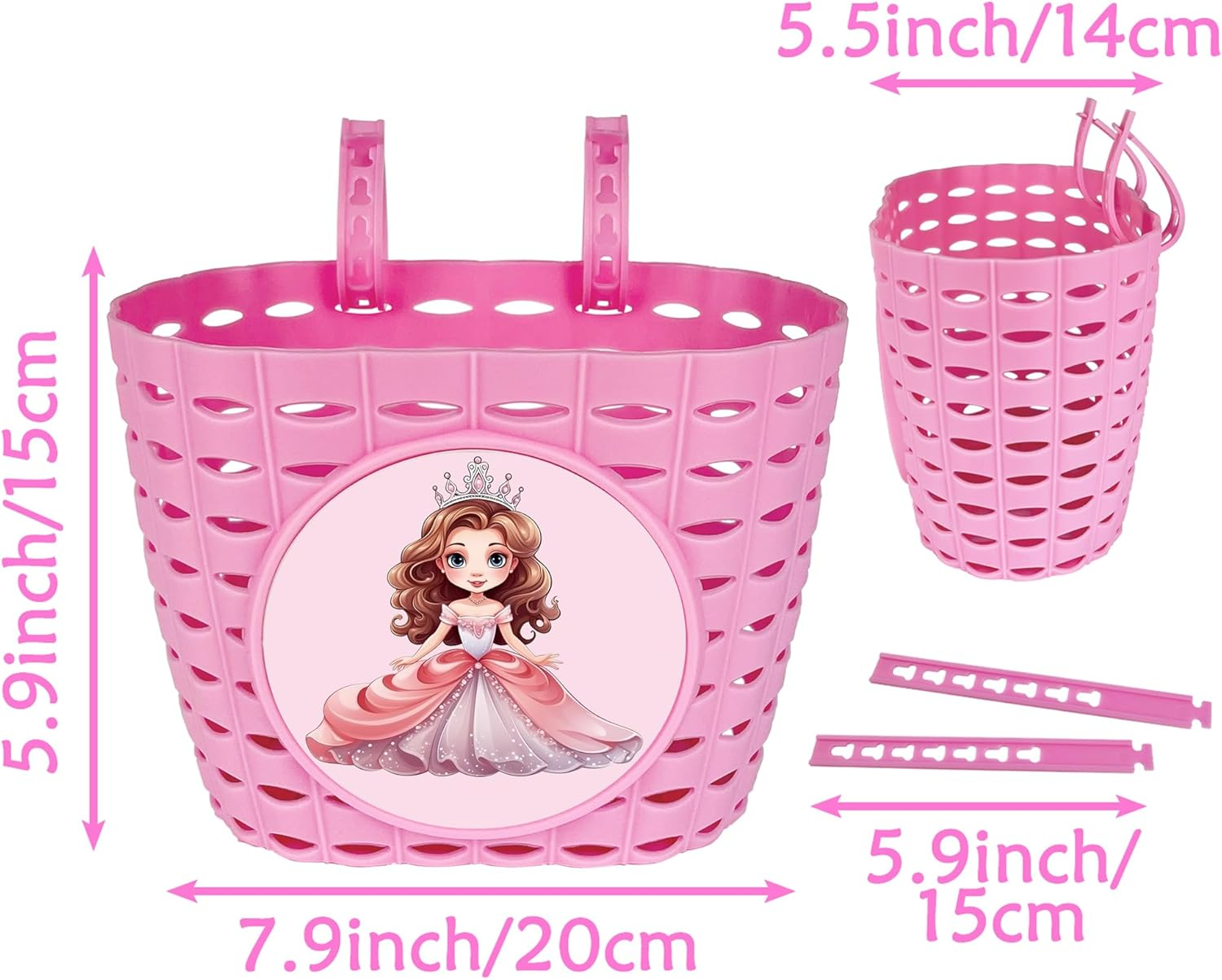 Kids Bike Basket for Girls, Pink Bicycle Front Handlebar Basket, Adjustable Plastic Tricycle Basket for Baby Girls, Toddlers image number 2