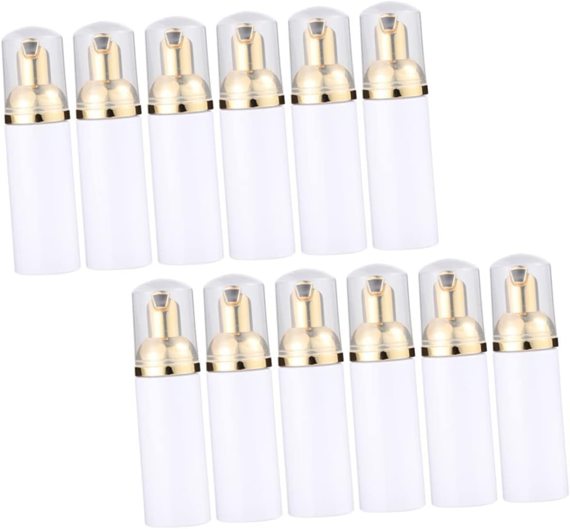 12Pcs 30Ml Refillable Pet Foaming Pump Bottles Portable Facial Cleanser Dispenser for Travel Toiletries with White Bottles and Rose Gold Pumps