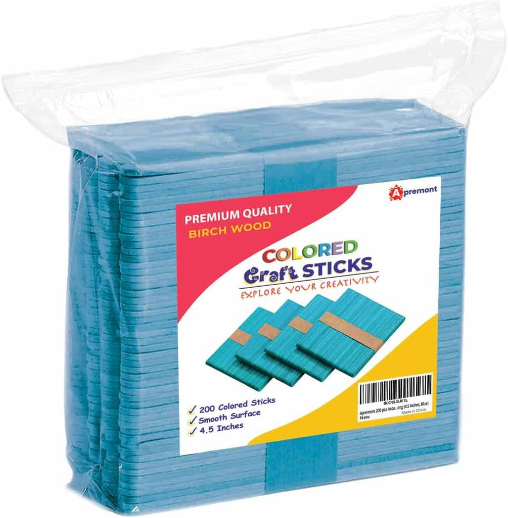 200 Pcs Assorted Colored Wooden Craft Sticks, Rainbow Popsicle Stick, Arts and Crafts, Best for DIY Games Making, Building Designs or Kids Education, 4.5 Inch Long