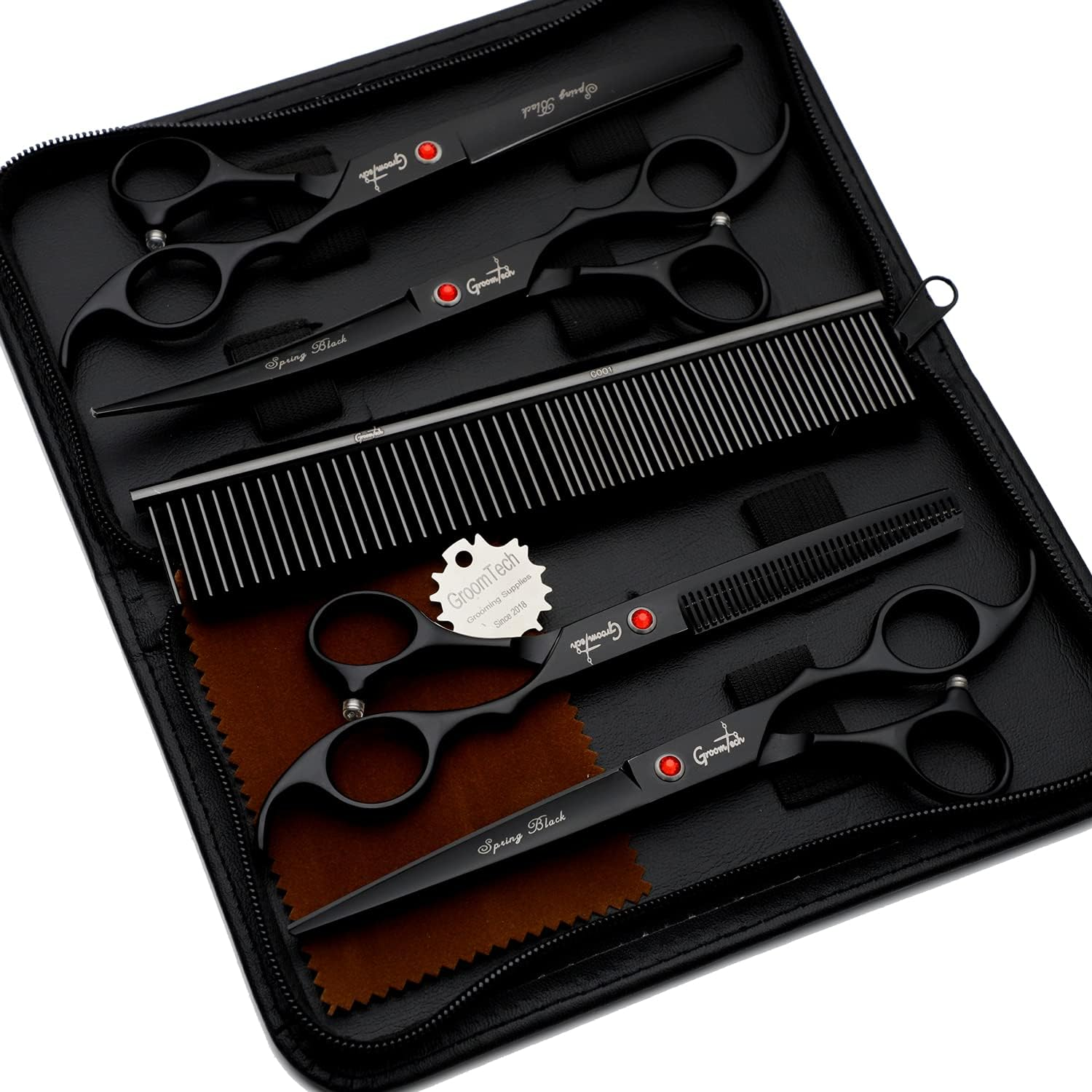 Spring Black Pet Grooming Scissors Kit, Set of 4 with Comb image number 1